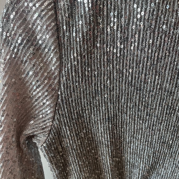 Silver sequinned mini dress, wrap style, long sleeved, size small - Picture 4 of 4